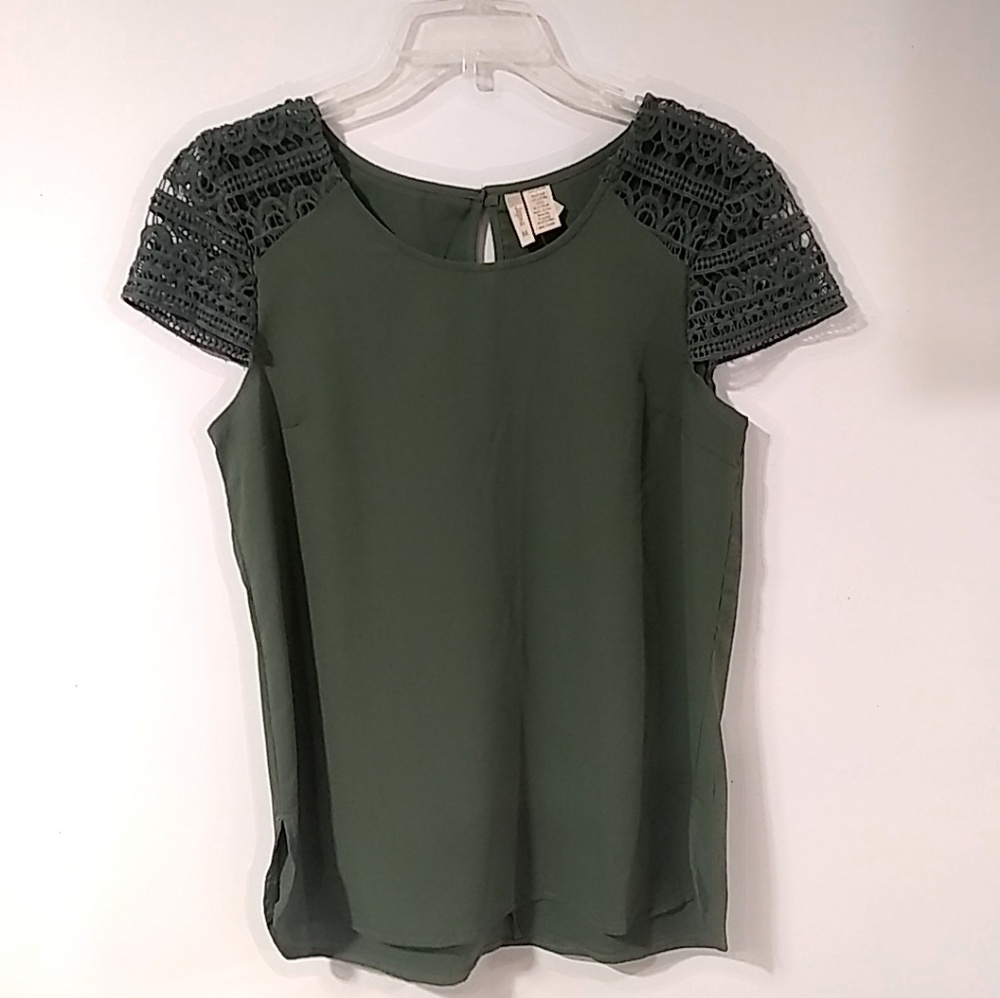 Womens Army Green Blouse, Crotchet Sleeve Design
